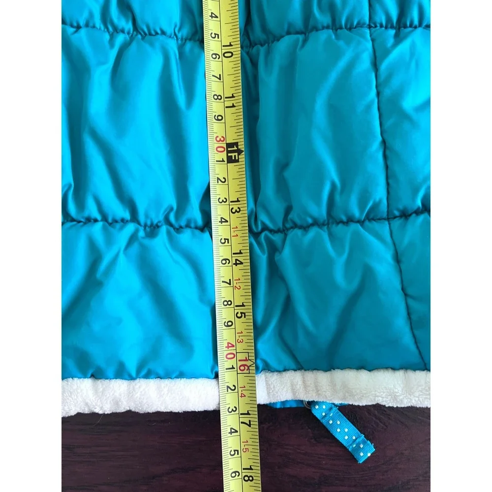 Lands End Kids Puffer Jacket Turquoise Blue Sherpa Lined Hooded Coat Size 4T‎